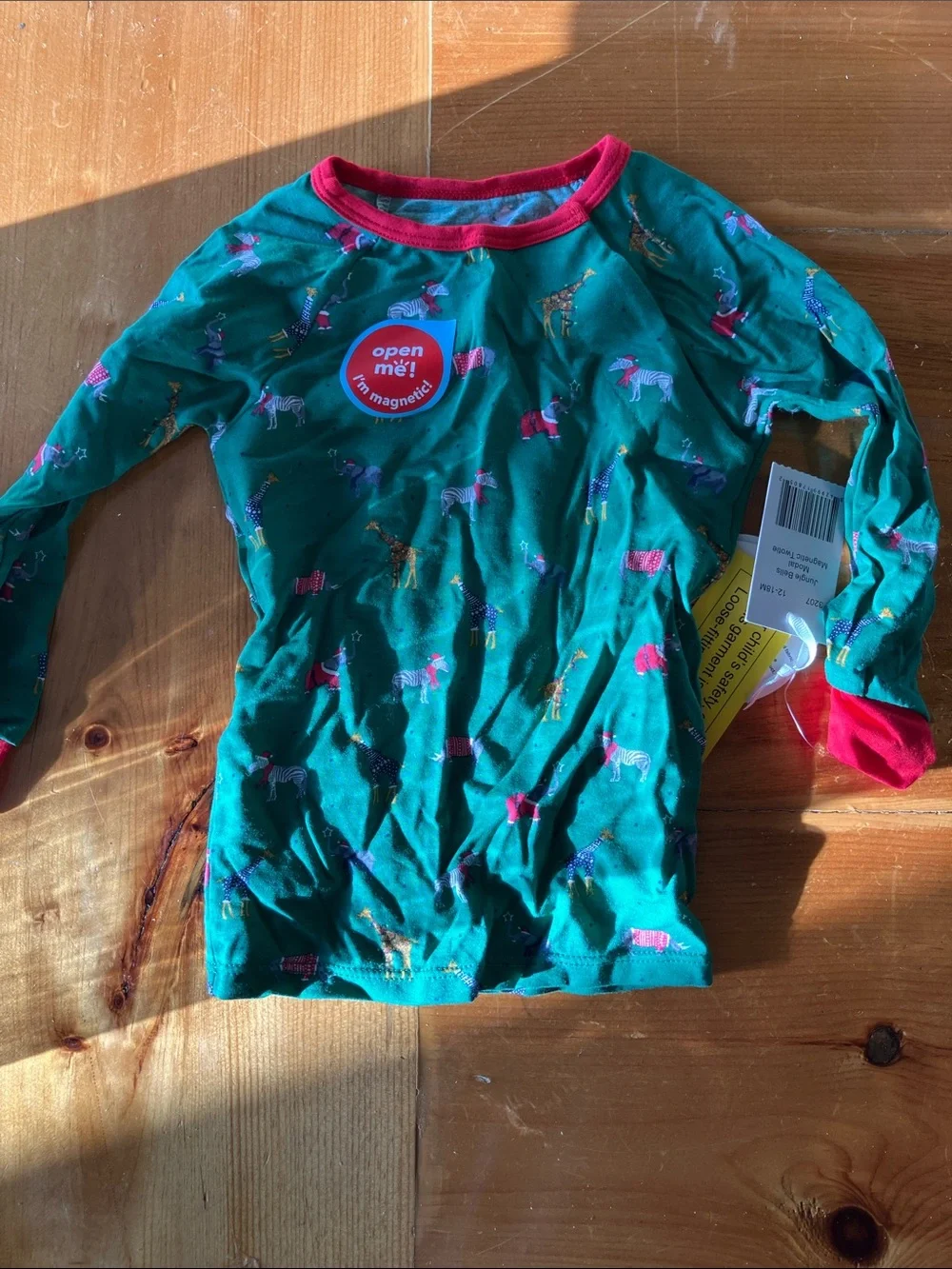 Magnetic Me Green Reindeer Print Kids Pajama Set with Red Trim